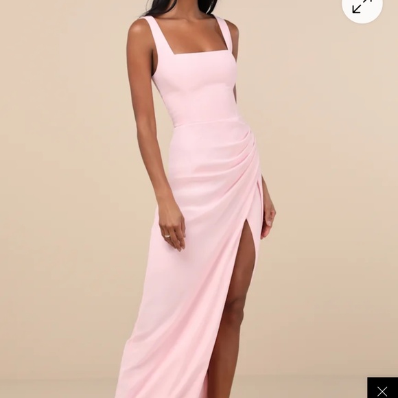 Lulus Glamorous Disposition Light Pink Ruched Maxi Dress - Size L - Picture 2 of 5